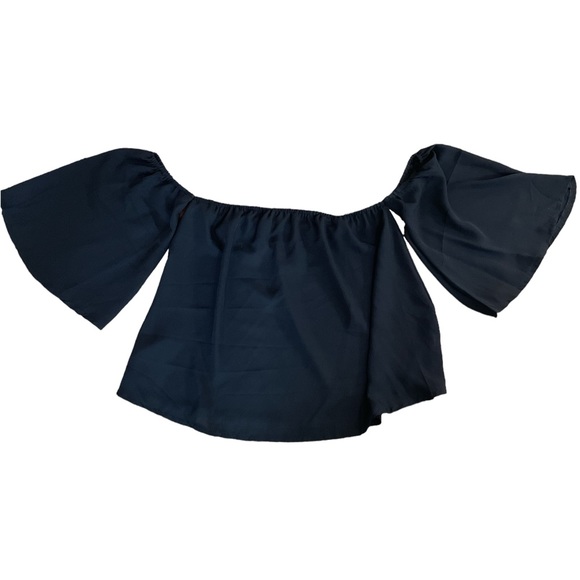 Black chiffon flowy off shoulder dressy boutique blouse top one size - Picture 2 of 6